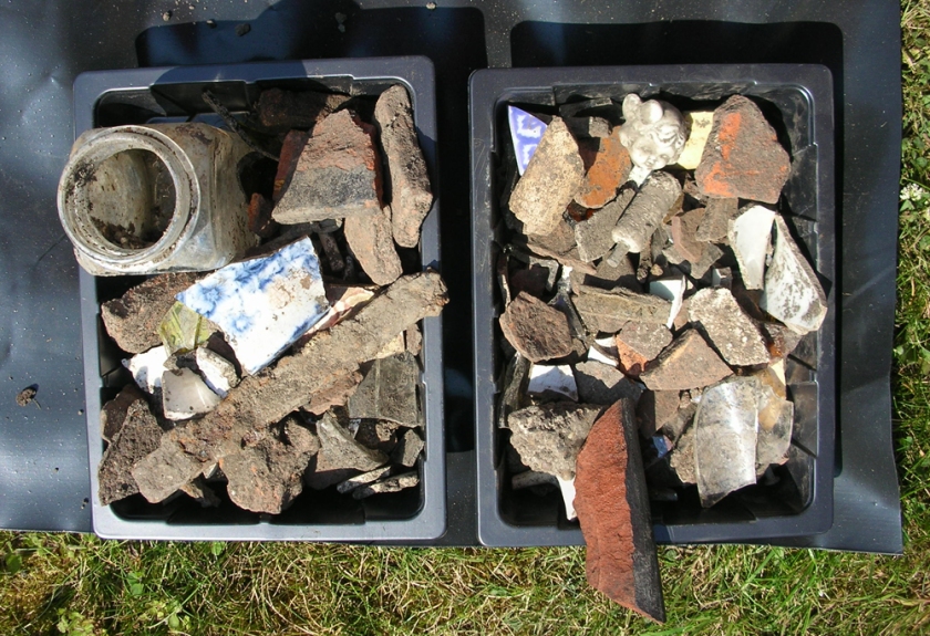 Two trays of finds from Test Pit 4 - mostly post-medieval and modern.