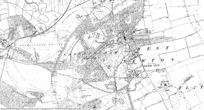 Sandringham and surrounding parishes in the 1880s. A typical nineteenth-century estate landscape in west Norfolk - parkland, plantations and large enclosed fields (most of which tend not to go hand in hand with dense networks of footpaths...)