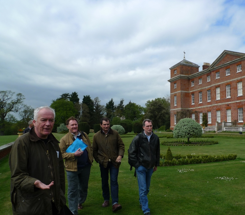 Professor Tom Williamson and other members of the group in the garden at Kimberley, including Professor Ian Rotherham, Dr Jonathon Finch and Dr Stephen Bending.